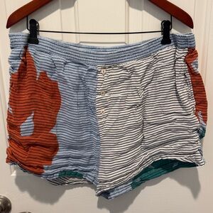Anthropologie Blue Floral Striped Boho Boxer Lounge Shorts Size XL